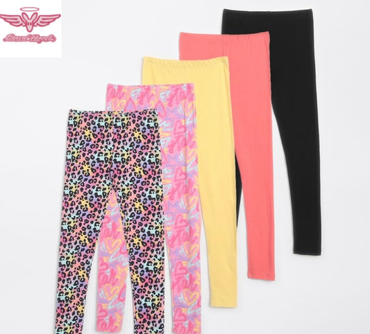 Girls Five Pack Printed Leggings