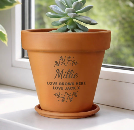 Personalised Floral Terracotta Plant Pot