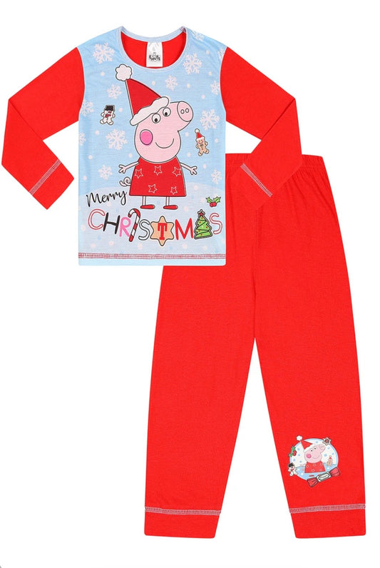 Girls Pig Merry Christmas Pyjamas Red Long PJs