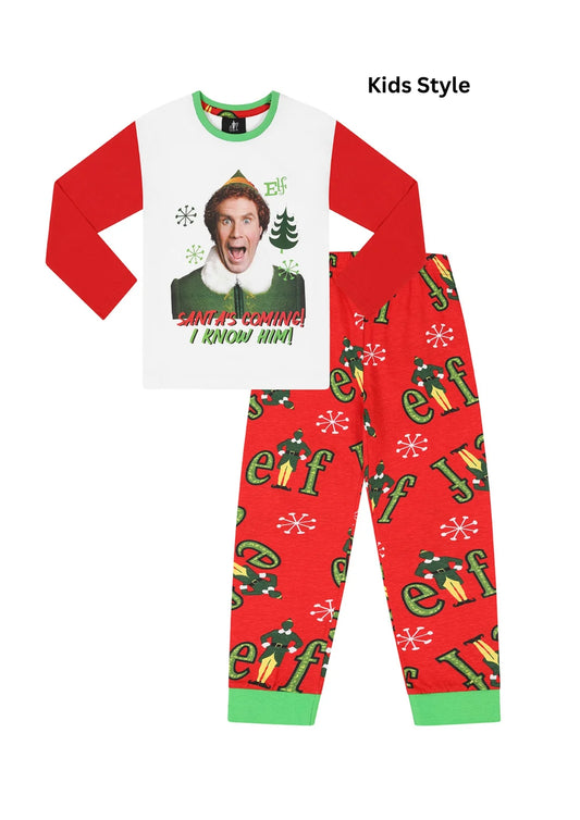 Buddy The Elf Santa's Coming! Matching Family Christmas Long Pyjamas - Adult