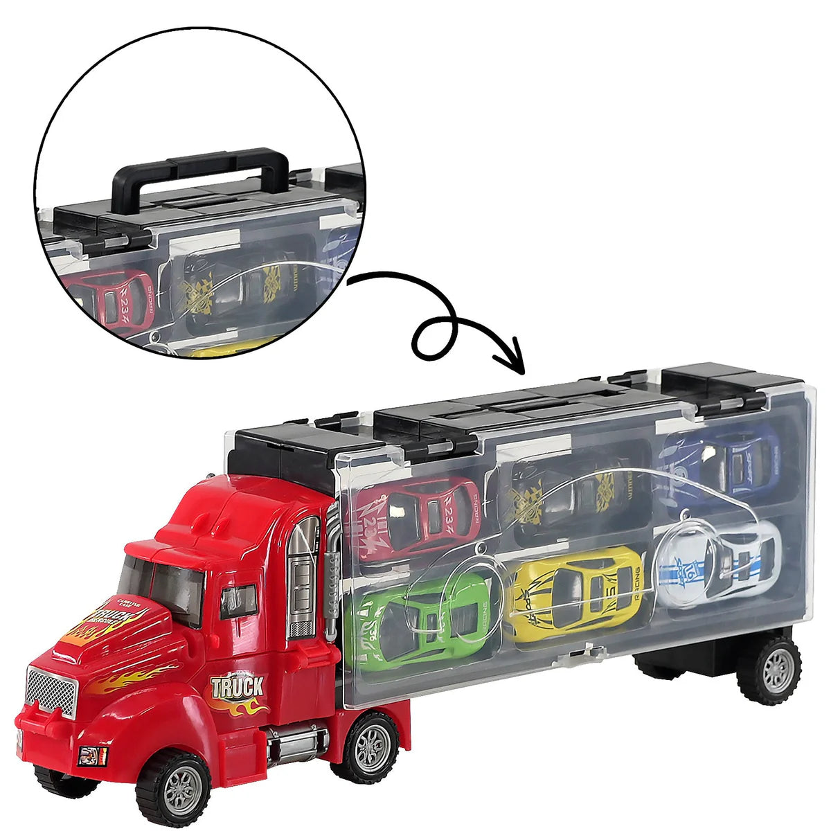 Kids Toy Truck Carrier & 6 Mini Cars Set