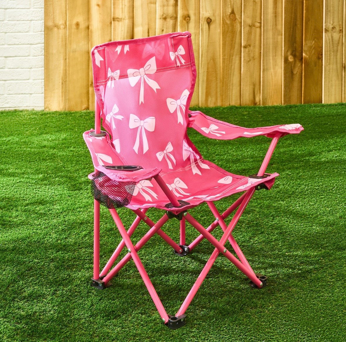 Kids Bow Print Foldable Camping Chair - Hot Pink