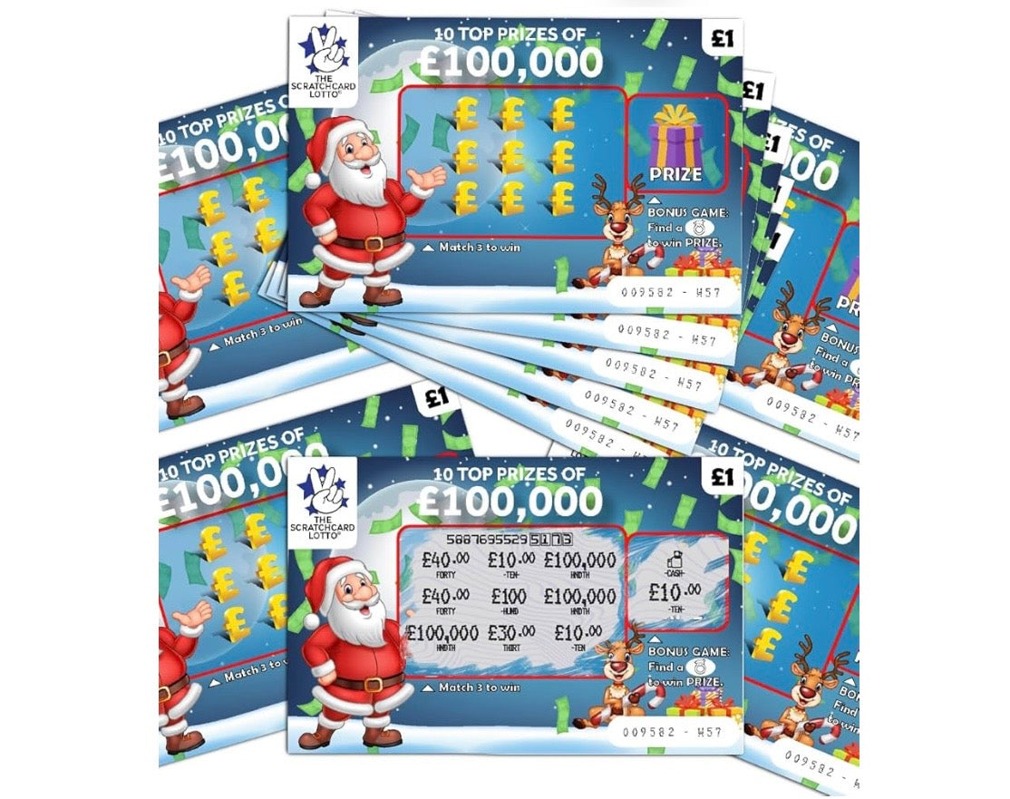 Lets Go Crimbo Pack of 12 Christmas Joke Lottery Scratch Cards