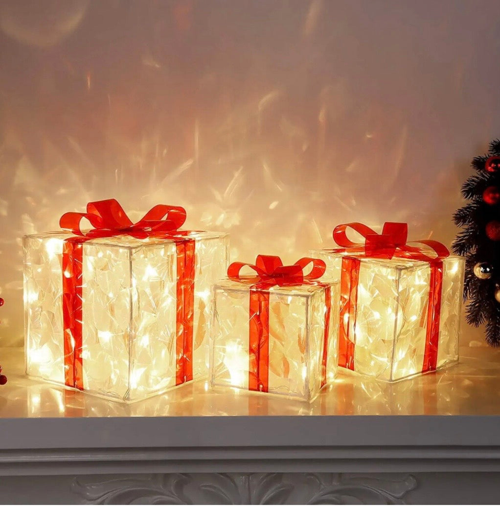 Christmas Lighted Gift Boxes, 100 LED Warm White Pre-lit Present Decor