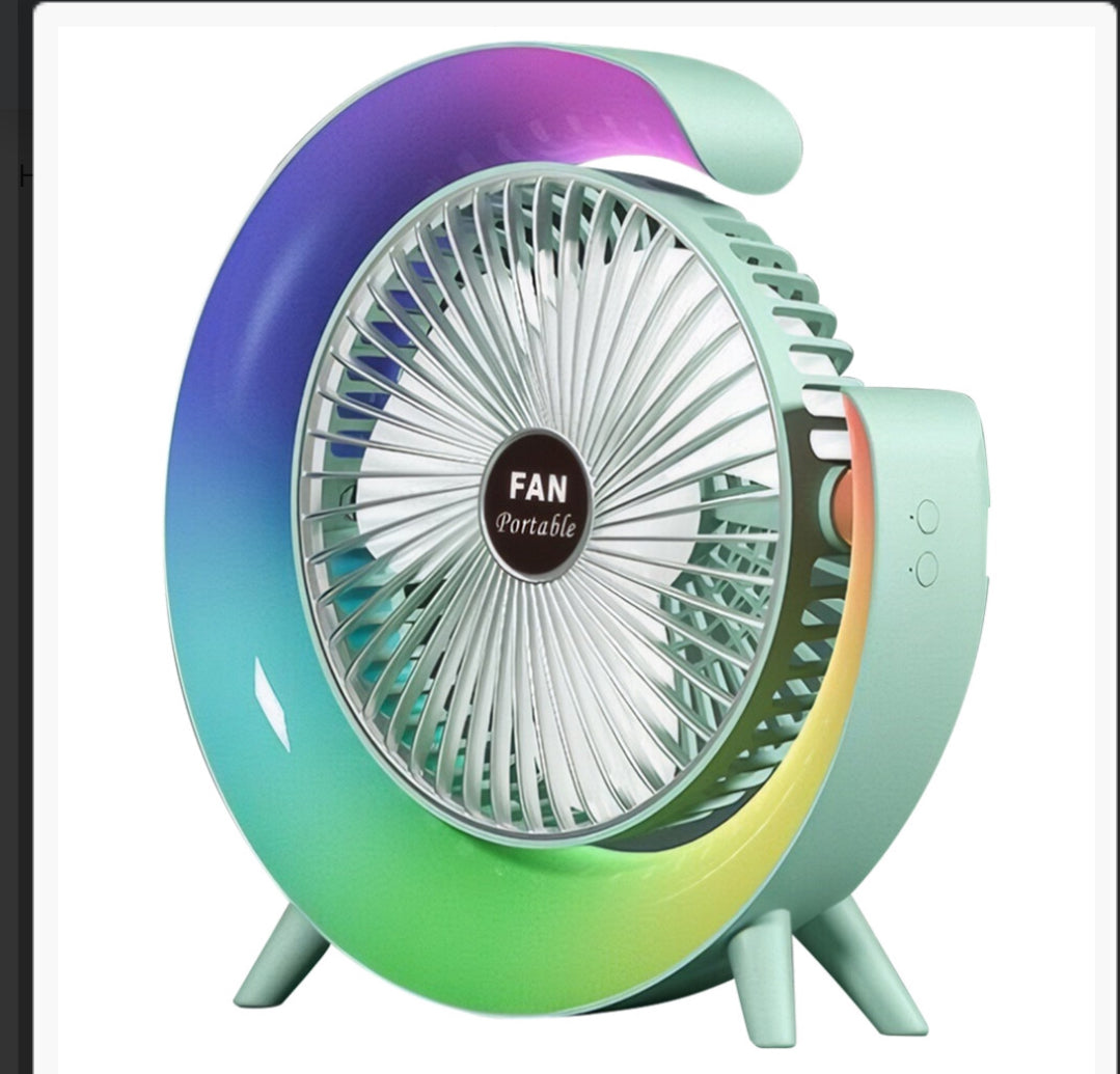 USB Desk Fan 3 Speeds with Colorful Light