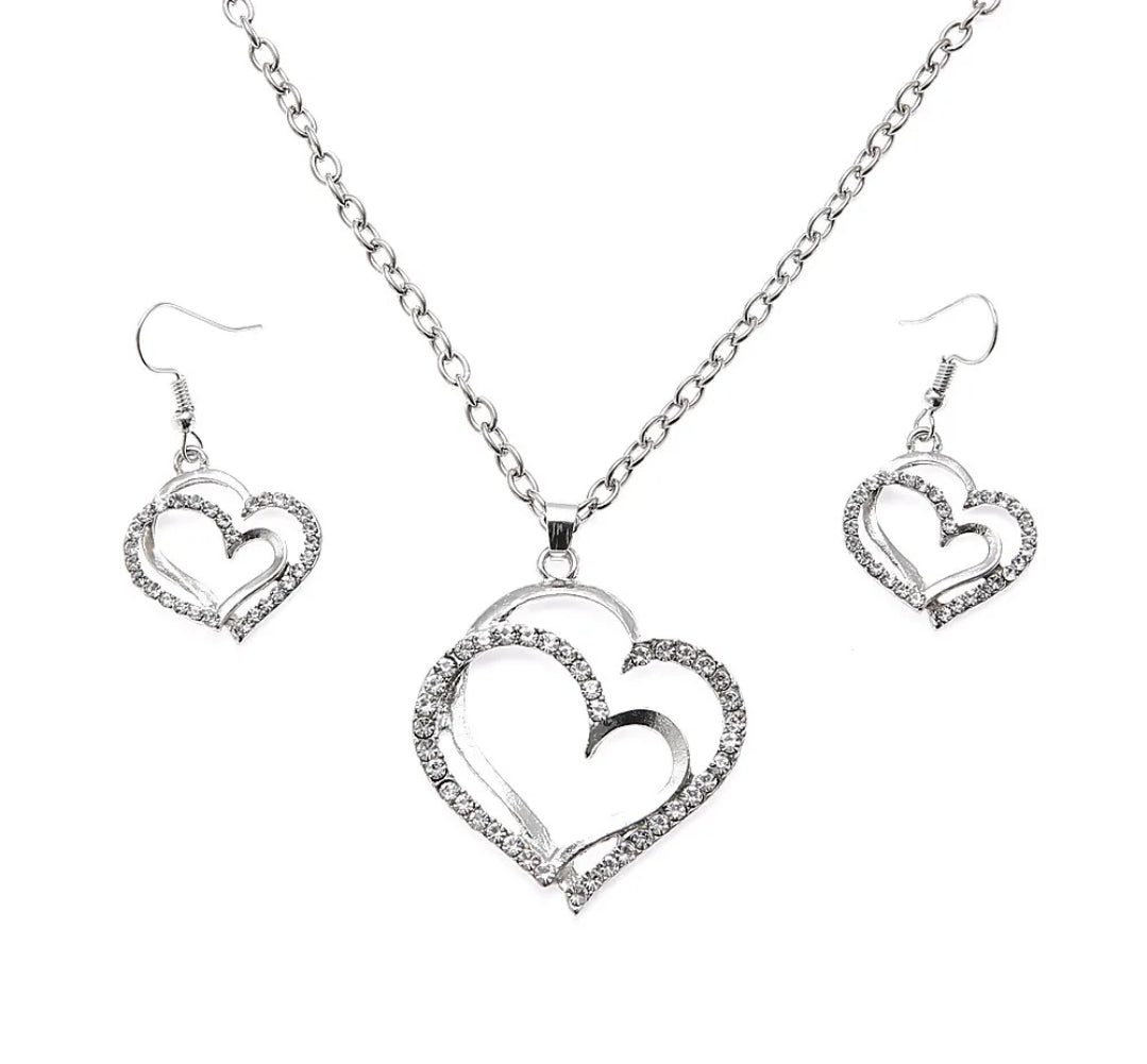 3 pc heart necklace and earrings