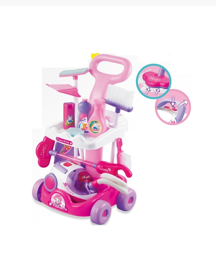 Cleaning Trolley Toy Set & Working Vacuum Cleaner