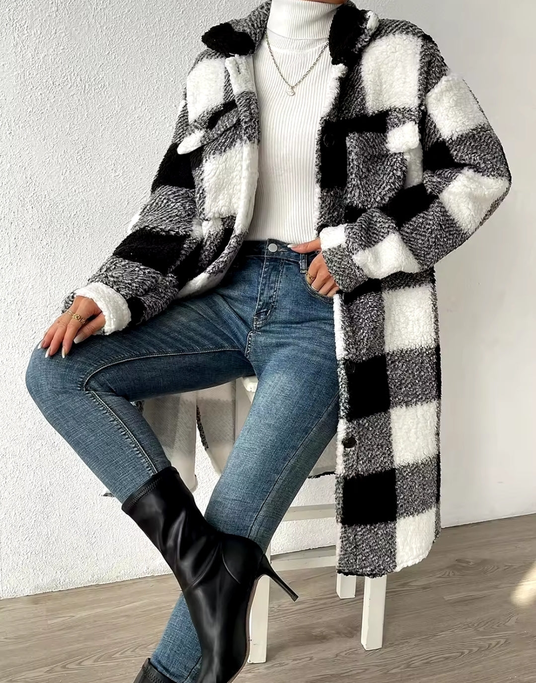 Plaid Sweatshirt Coat