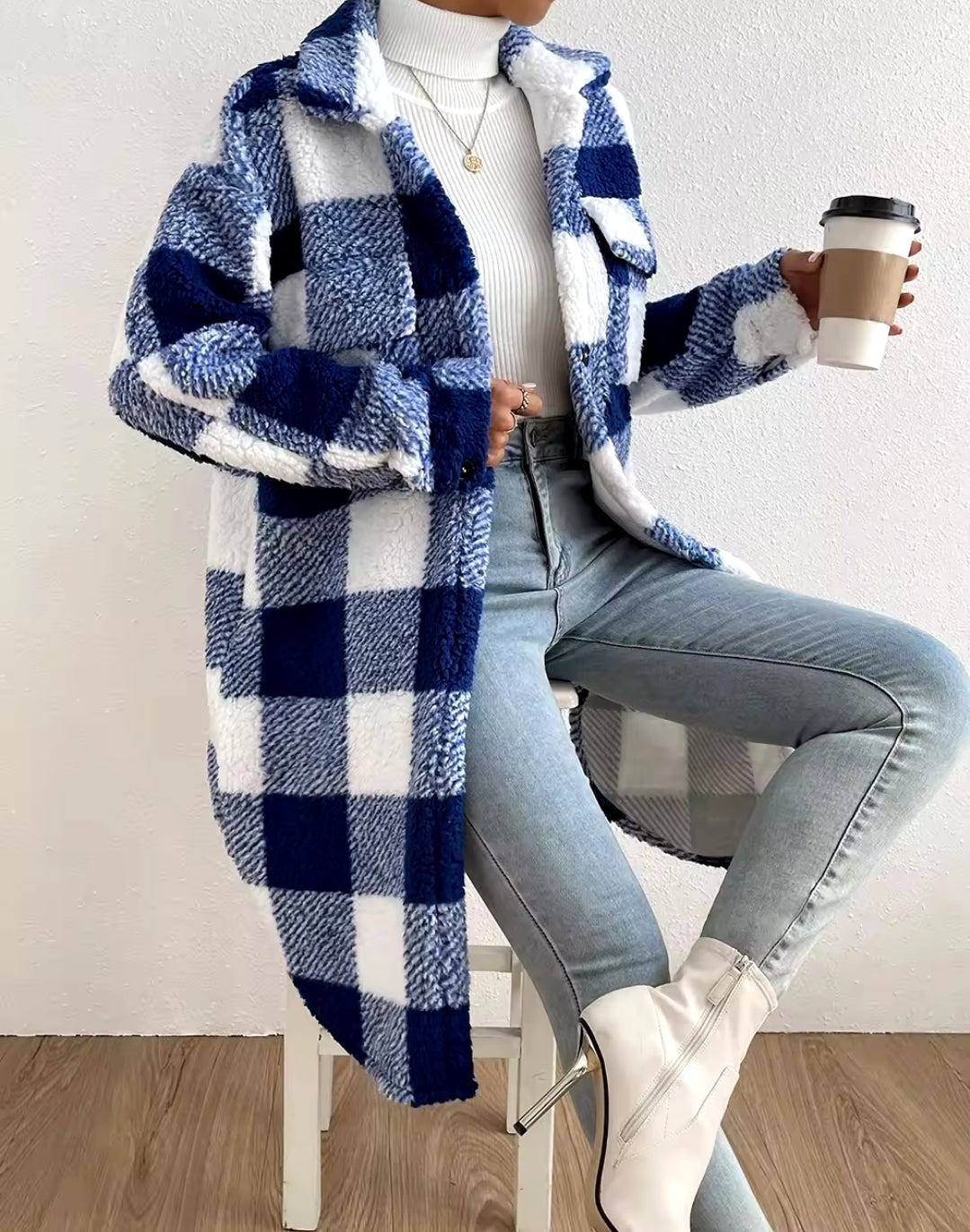 Plaid Sweatshirt Coat