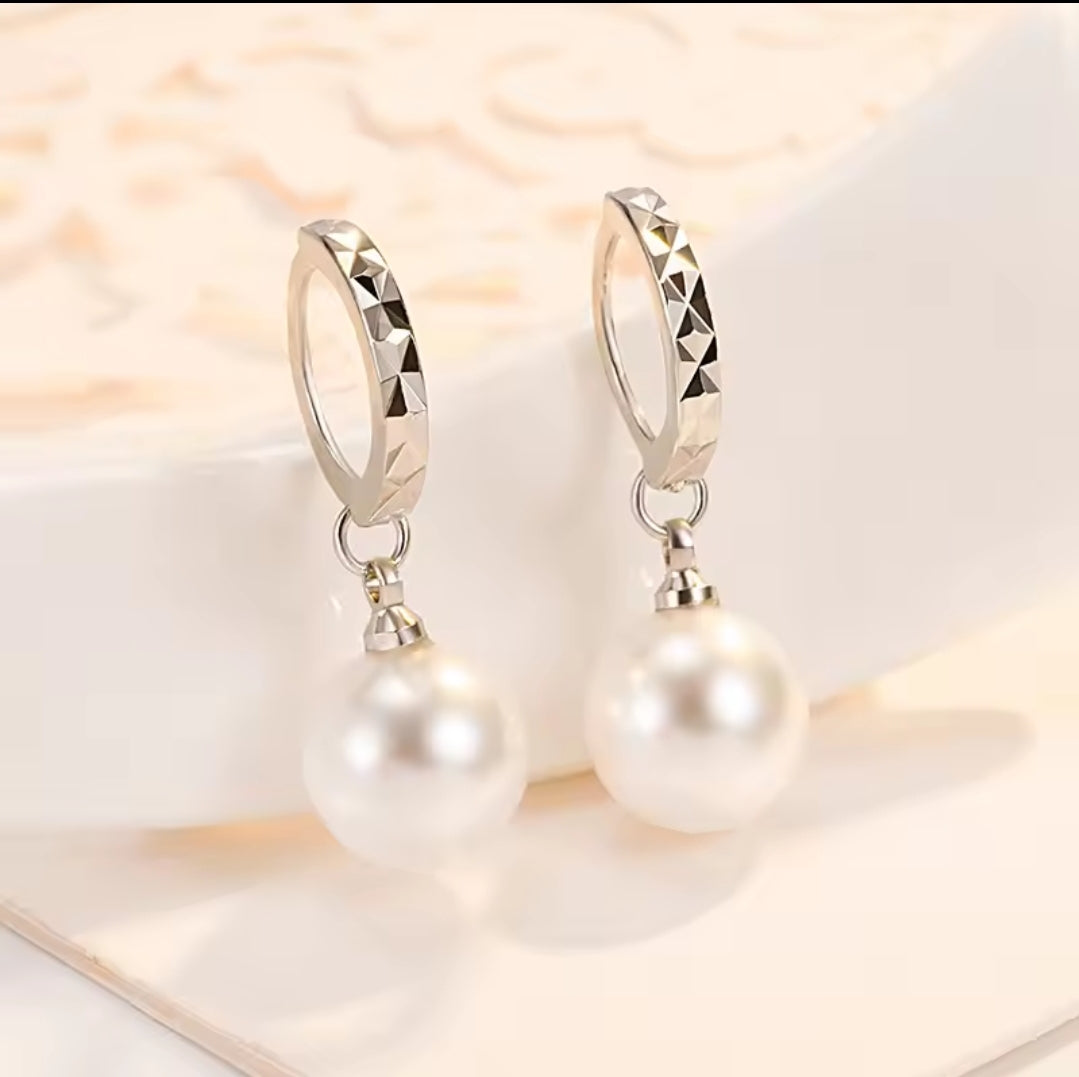 Pearl Drop Hoop Earrings