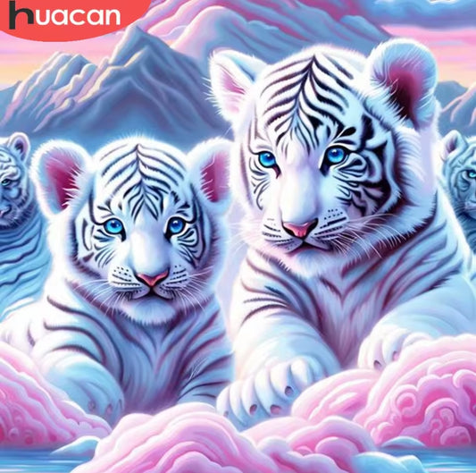 White Tiger Cubs Diamond Art
