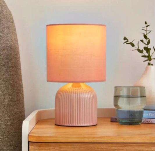 Ribbed Ceramic Table Lamp With Soft Fabric Shade - Blush