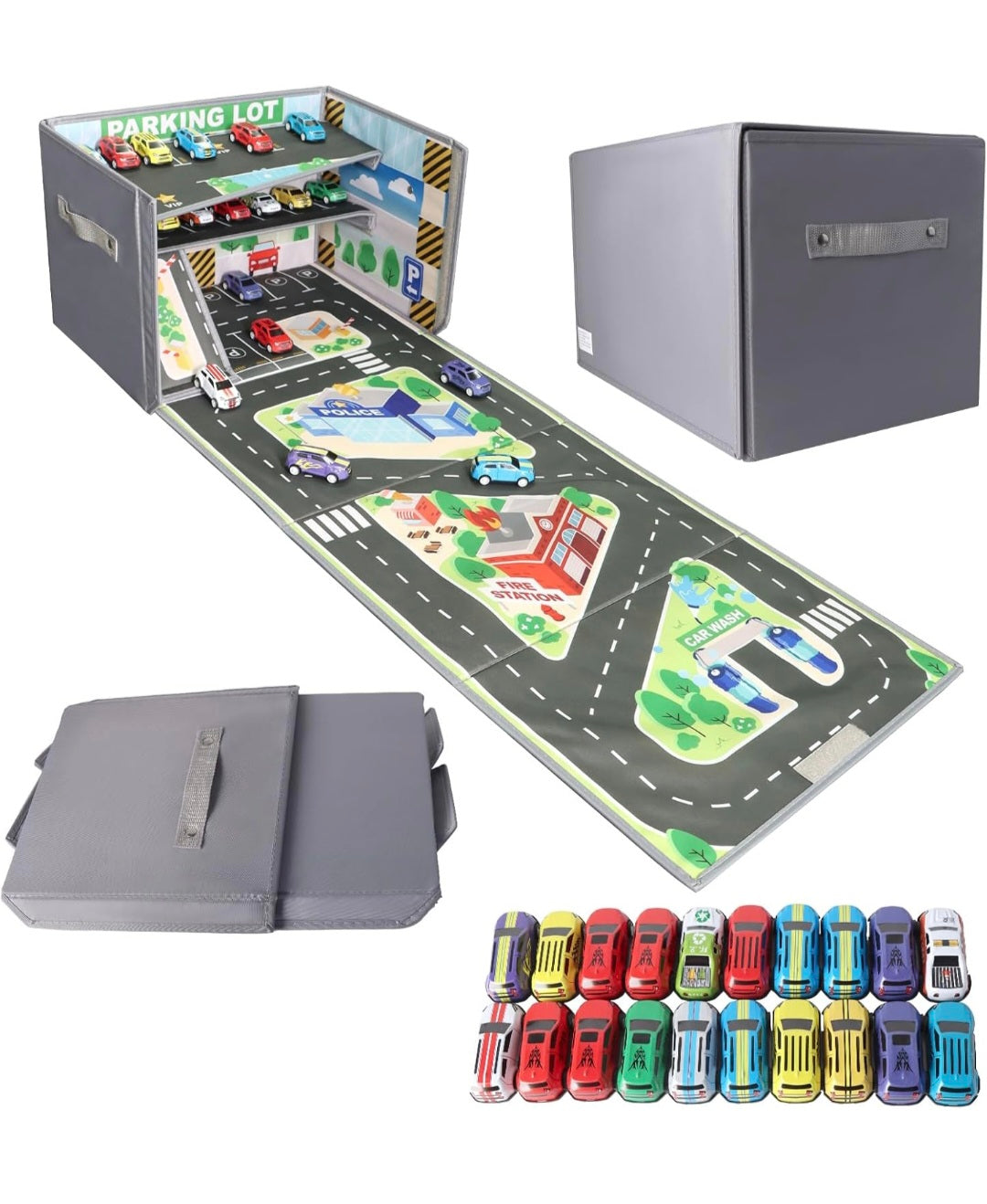 Toy car storage, with 20 cars