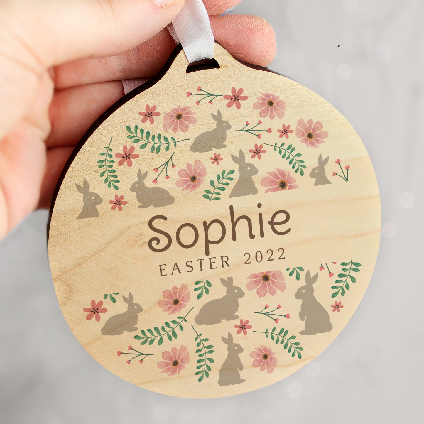 Personalised Floral Easter Wooden Decoration
