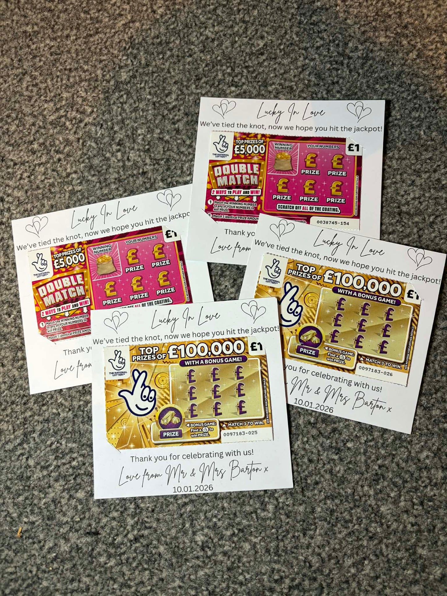 Personalised wedding scratch card holders