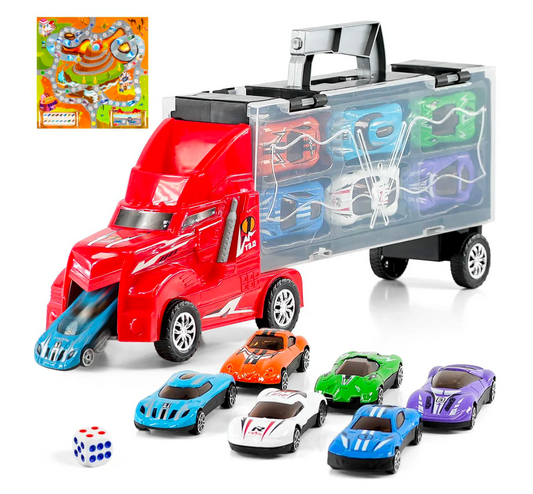 Kids Toy Truck Carrier & 6 Mini Cars Set