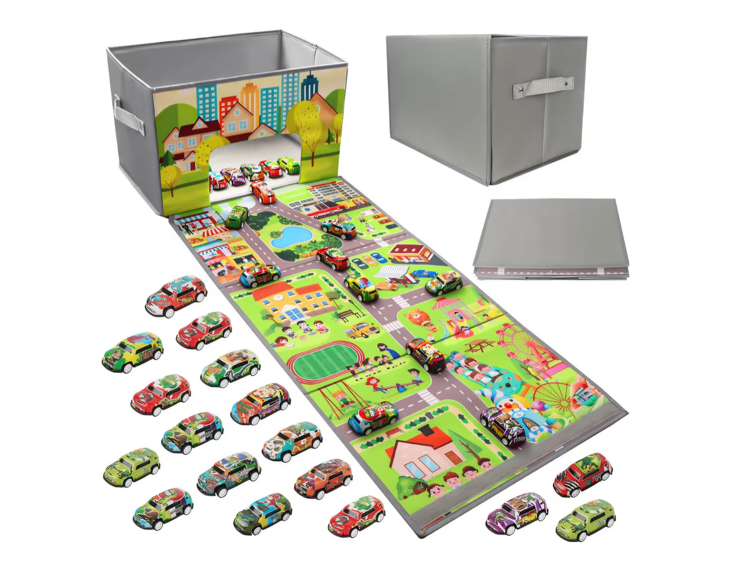 Toy car storage, with 20 cars