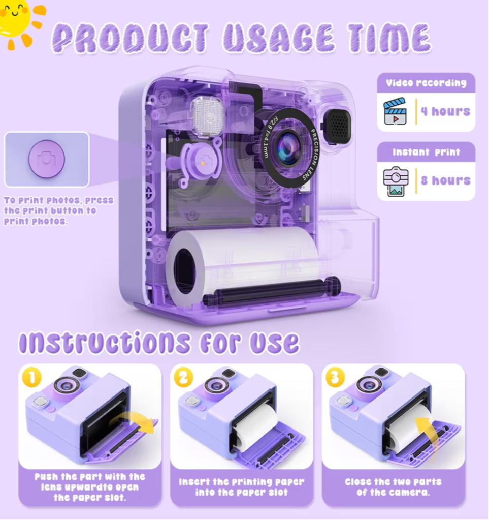 Kids Camera 2.4'' HD 1080P Video & 32GB SD Kids Camera Instant Print