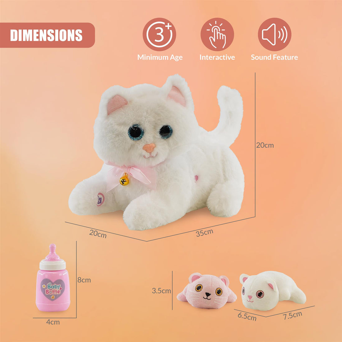 Interactive Plush Cat with 2 Kittens and Sounds