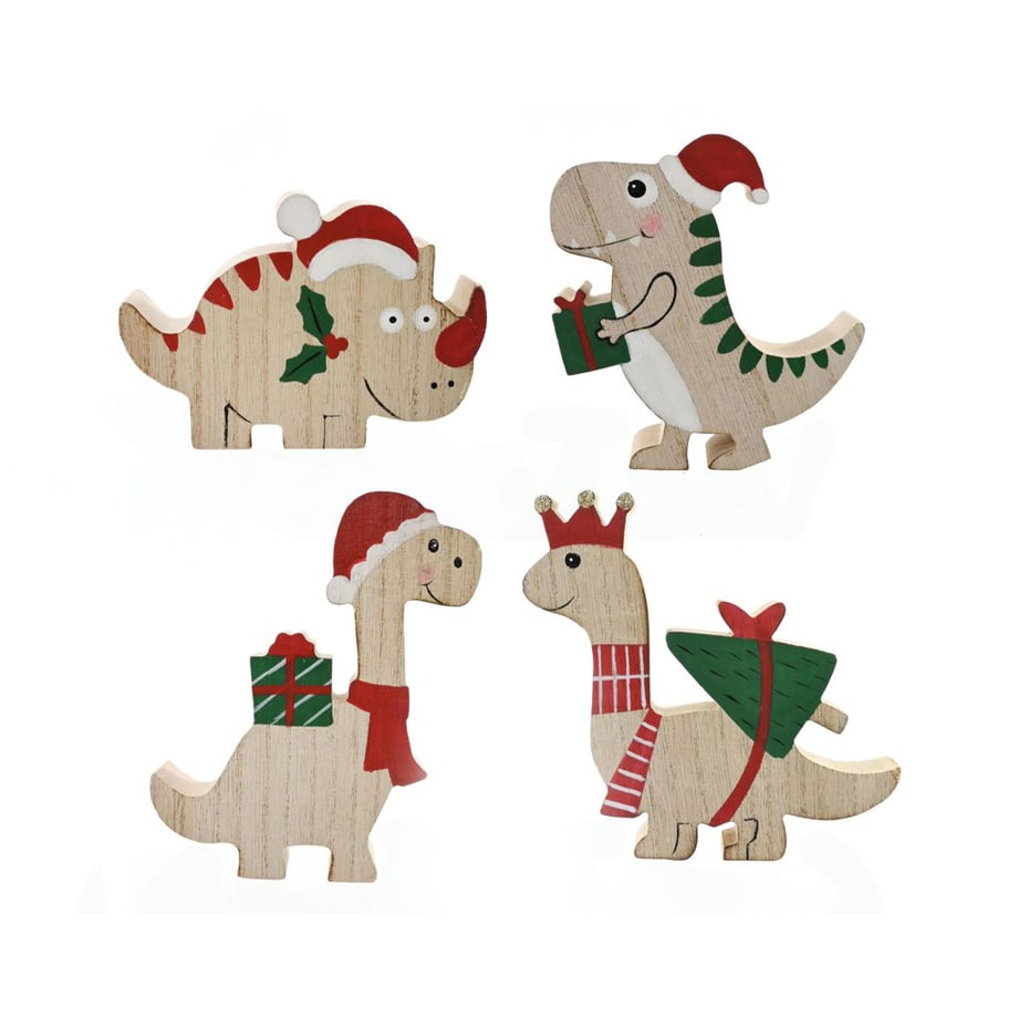 Wooden Christmas Dinosaur Ornament – Assorted