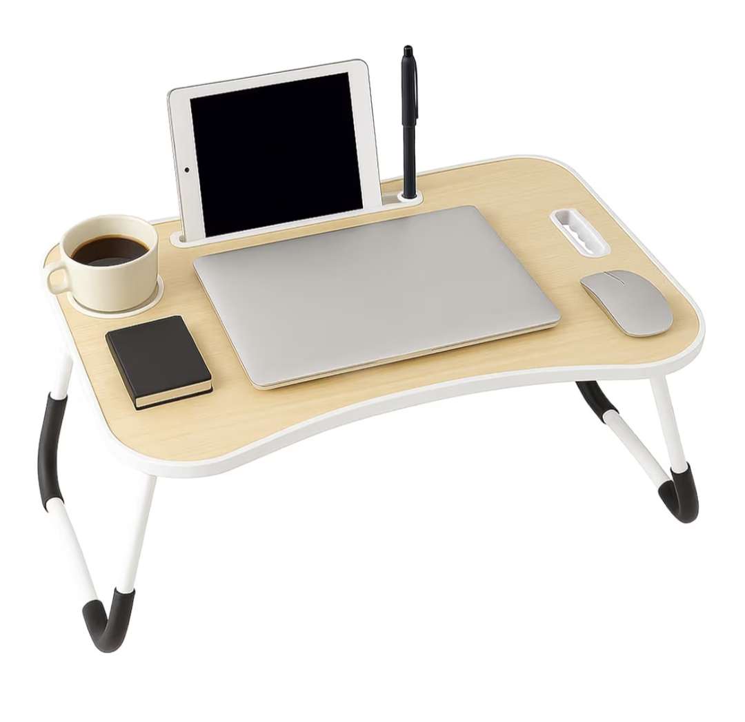 Laptop Bed Table Desk with Foldable Legs & Cup Slot
