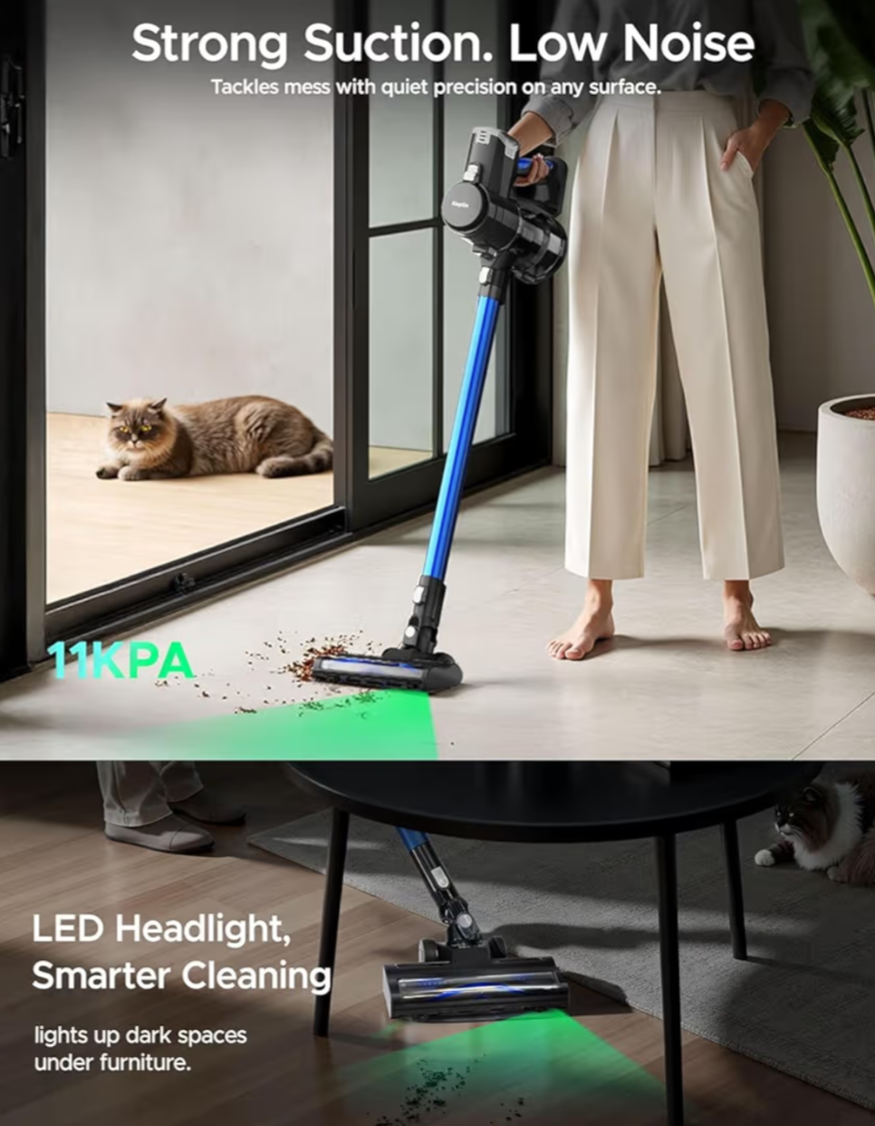 Cordless Vacuum Cleaner – Speed Suction with Easy Reach Bendable Wand – LED Display – Stick Hoover – Pet Hair – Carpet & Hard Floor Clean (150W)