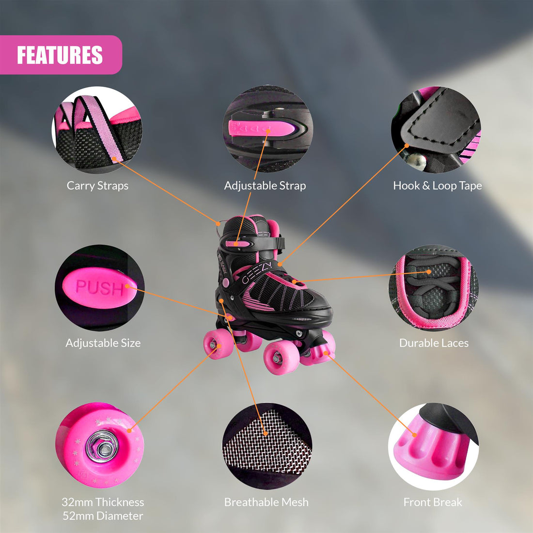 Pink & Black Adjustable Roller Skates