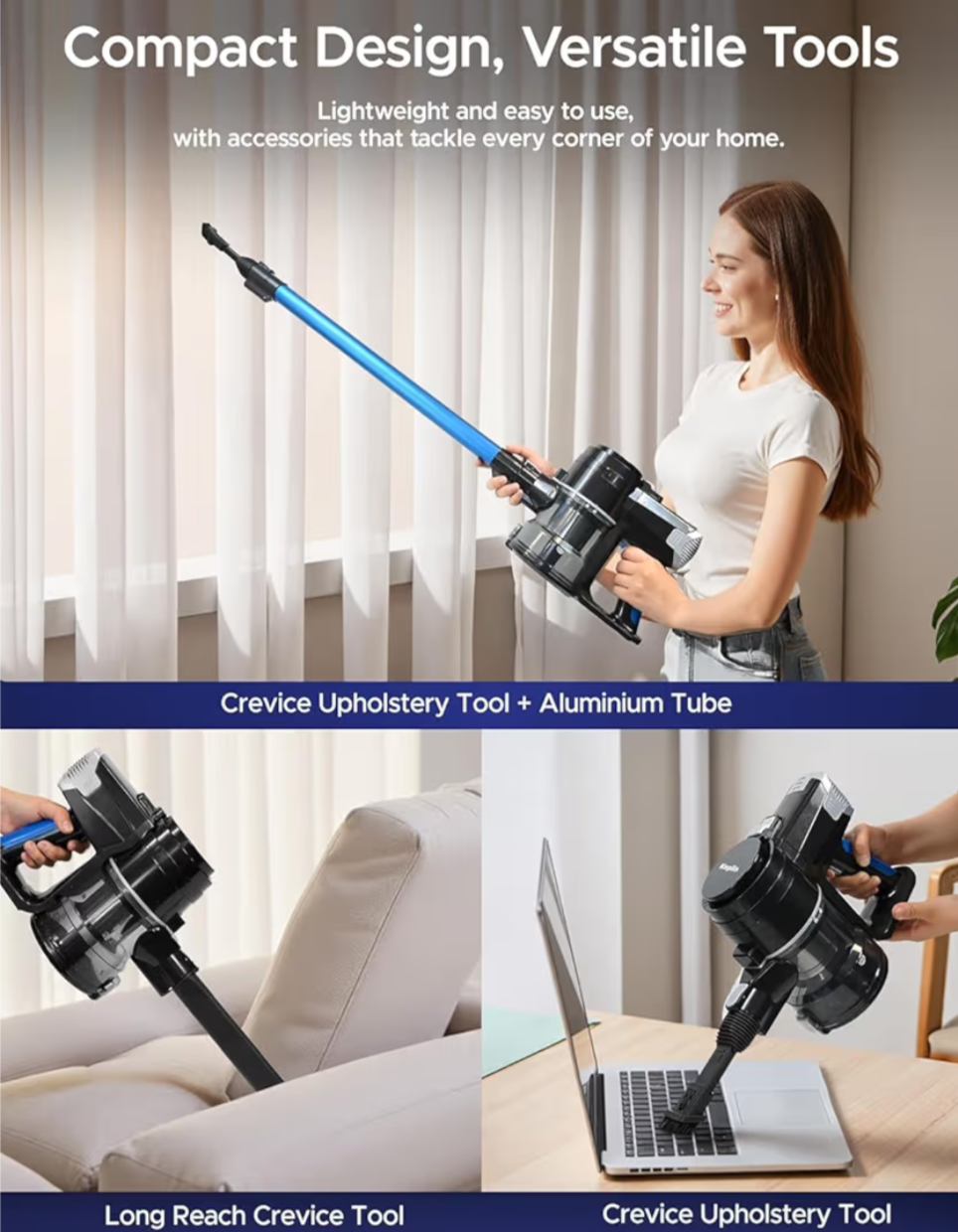 Cordless Vacuum Cleaner – Speed Suction with Easy Reach Bendable Wand – LED Display – Stick Hoover – Pet Hair – Carpet & Hard Floor Clean (150W)