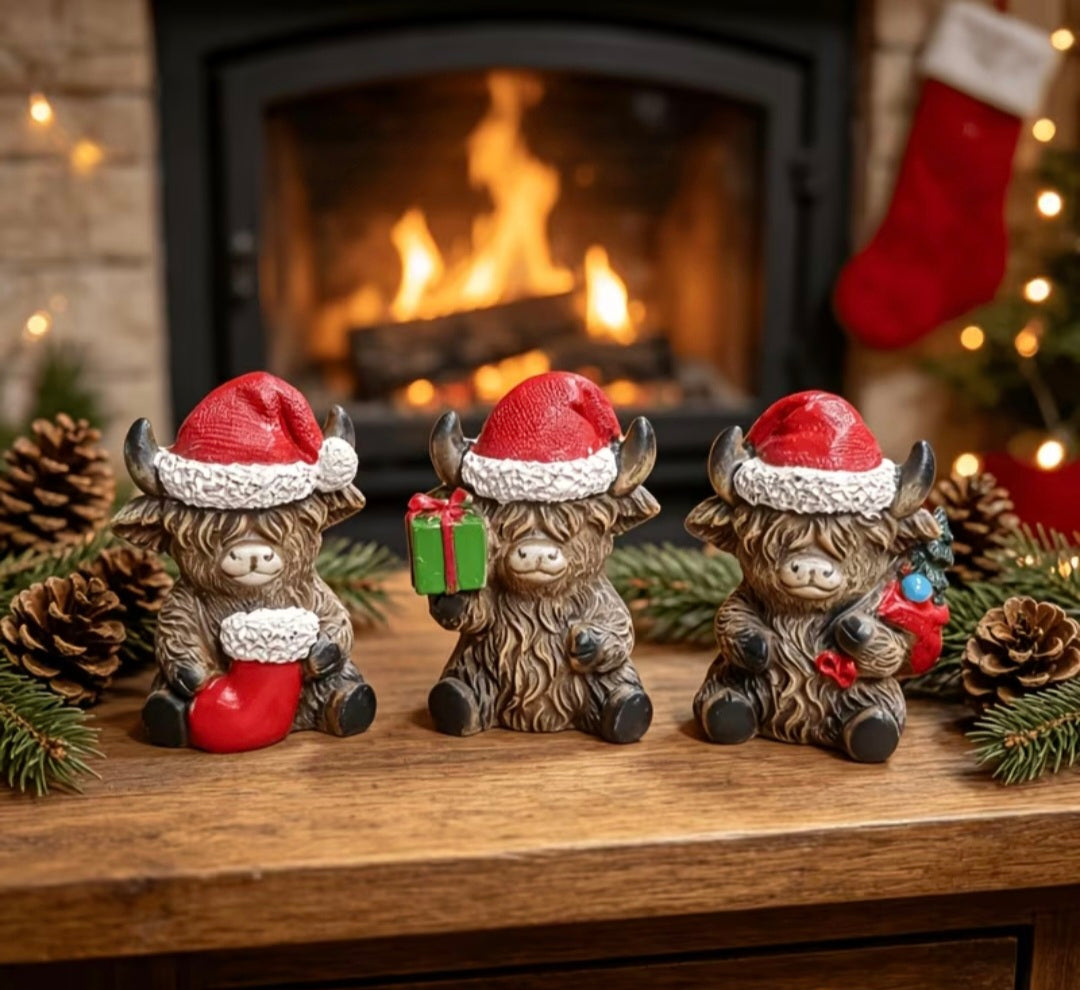 3pcs Christmas Highland Cow Ornaments