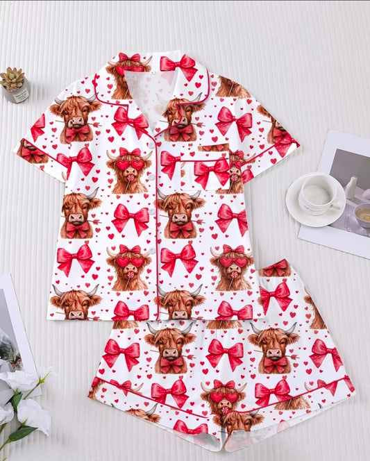 Red Bow Highland Cow Pjs