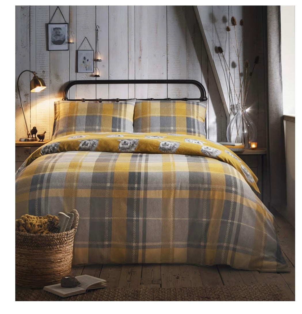 Checkered Hedgehog Duvet Cover Soft 100% Brushed Cotton