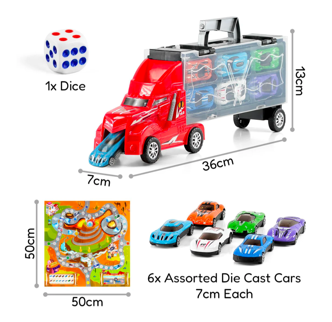 Kids Toy Truck Carrier & 6 Mini Cars Set