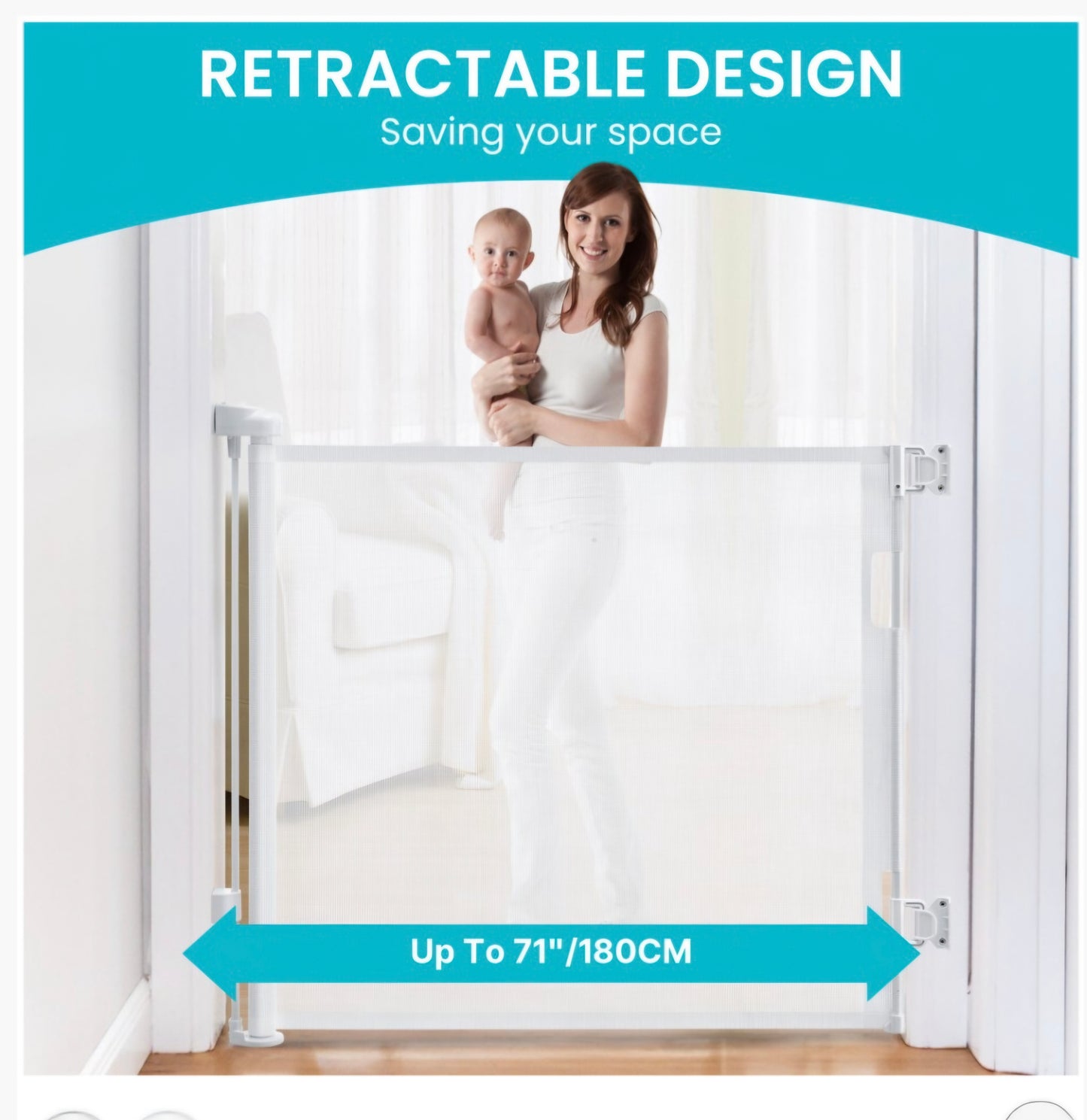 Retractable baby Safety Gate (white 180cm)