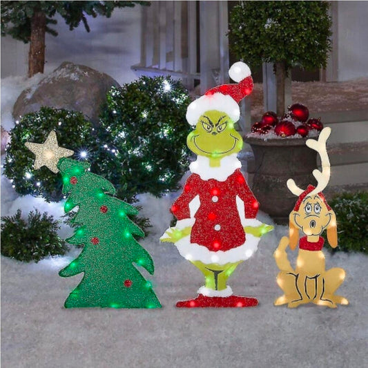 3pc Lighting Xmas Tree Grinch Set