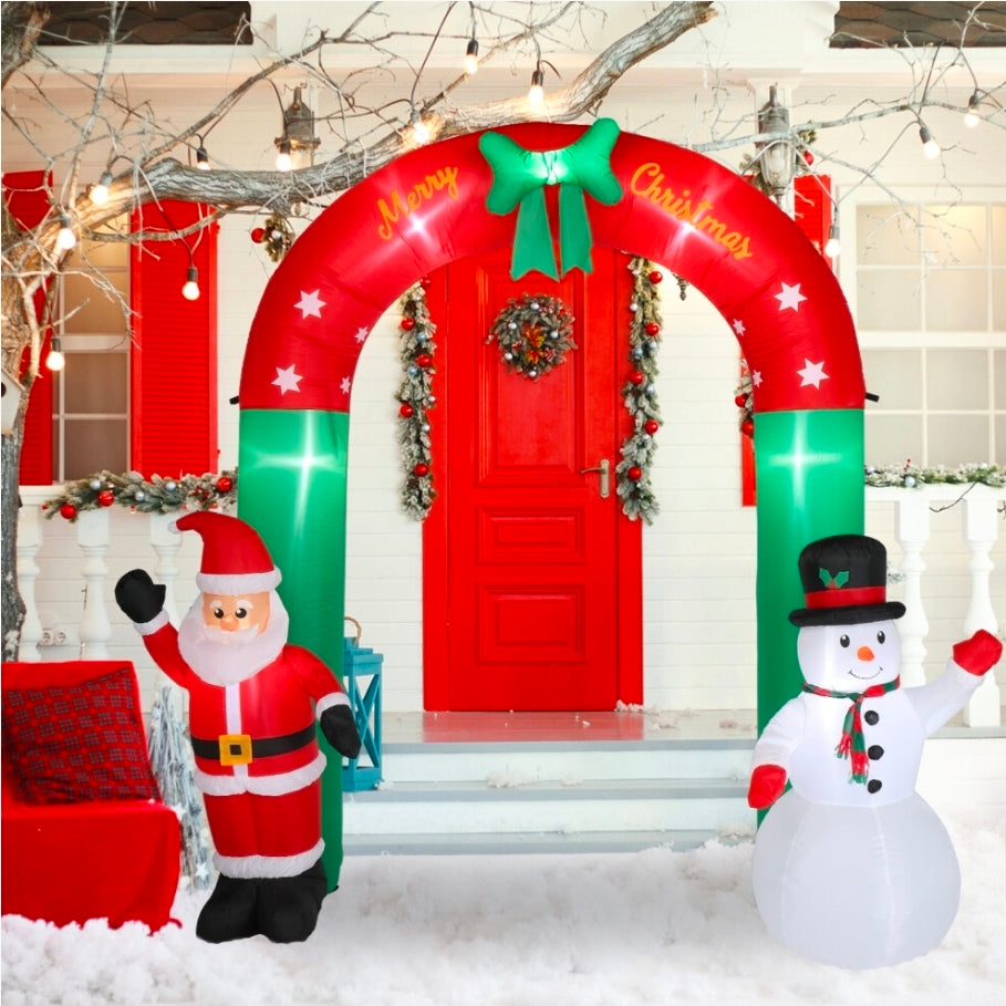 8FT Christmas Arch Inflatable w/ Santa & Snowman & LED Lights