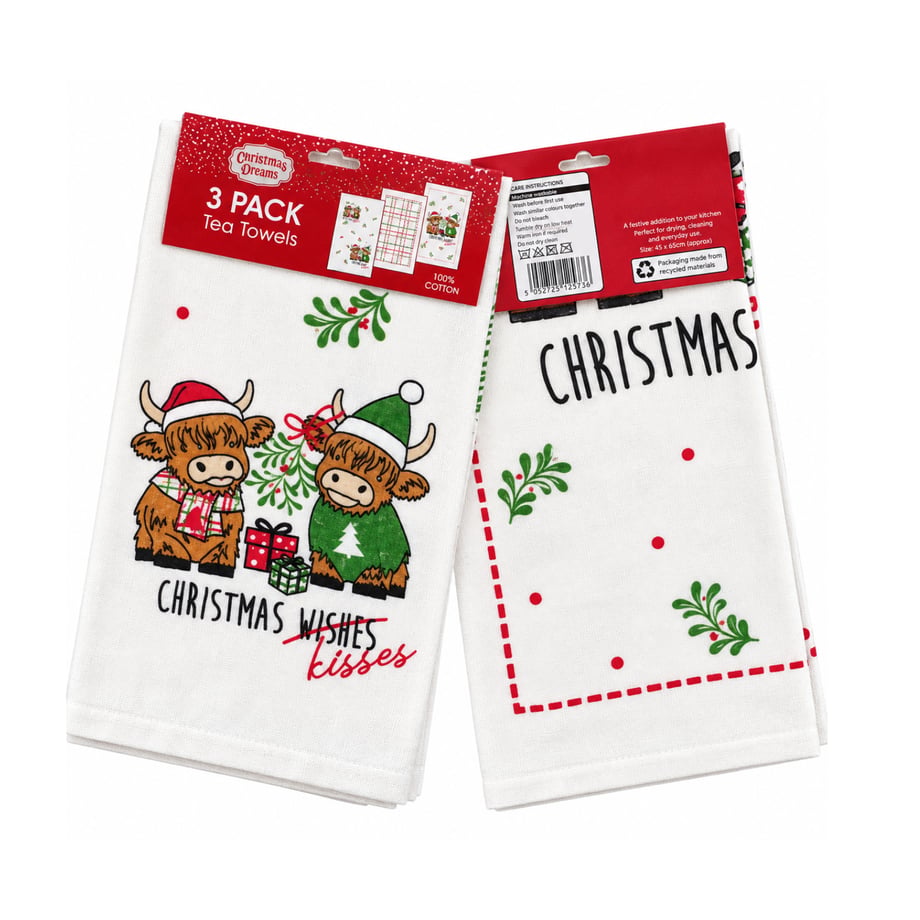 Christmas Dreams Kisses Tea Towels 3 Pack