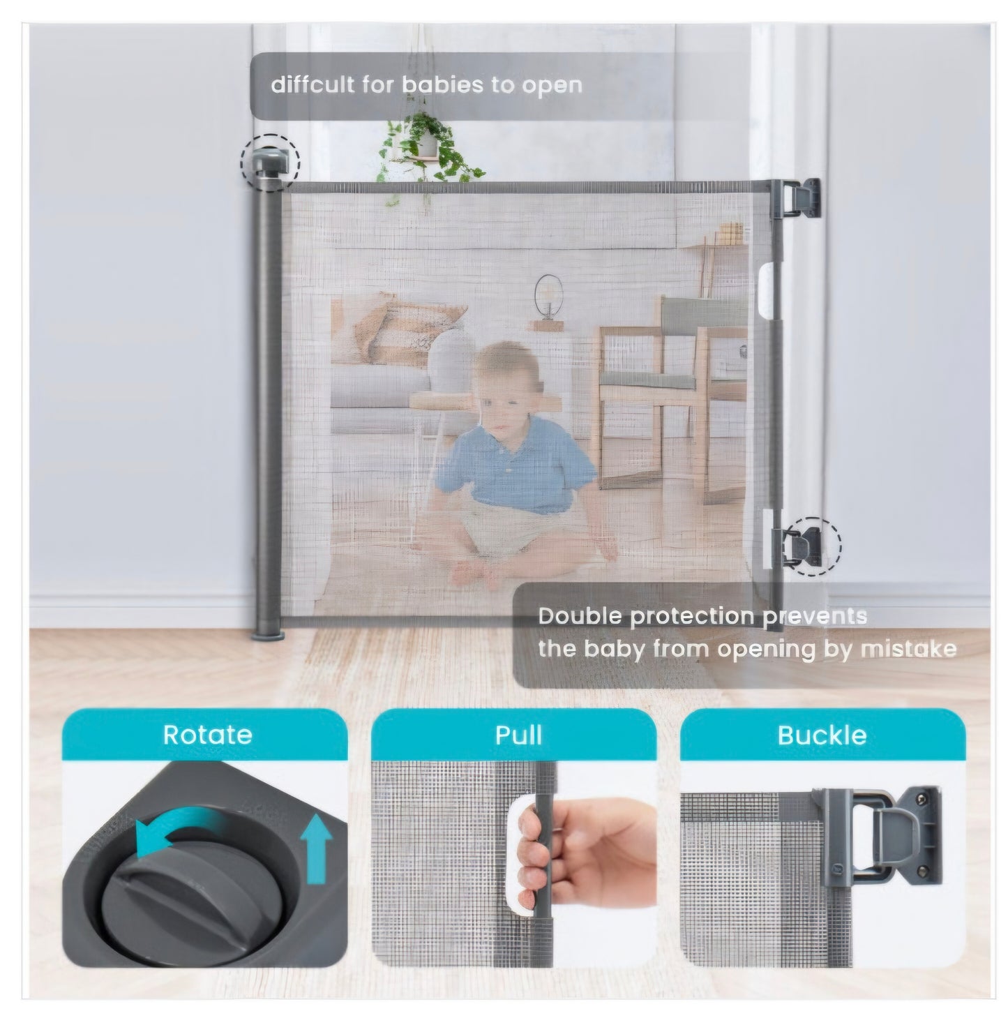 Retractable Baby Safety Gate (grey 150cm)