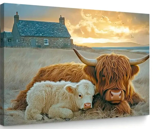 Highland Cow And Calf Canvas
