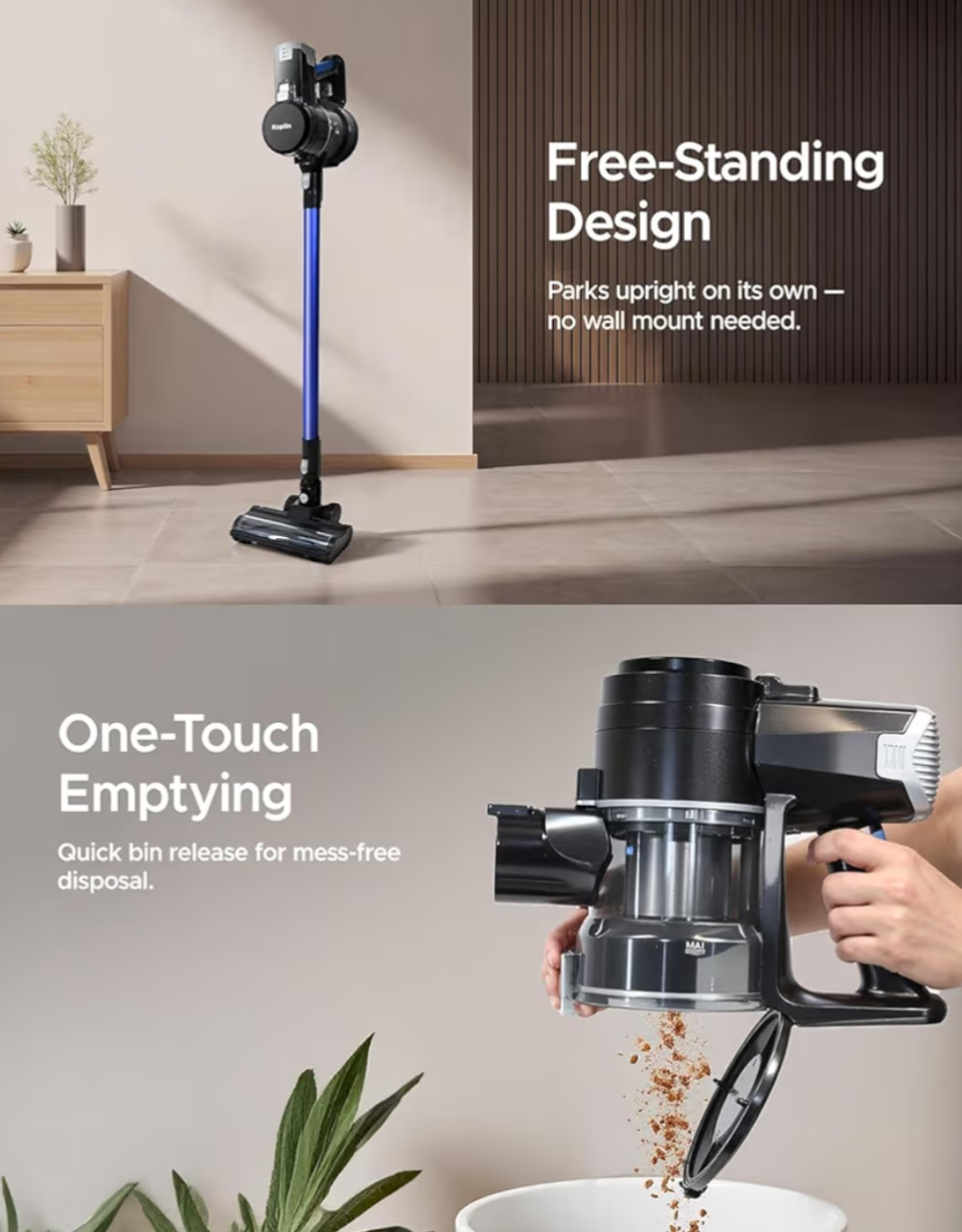 Cordless Vacuum Cleaner – Speed Suction with Easy Reach Bendable Wand – LED Display – Stick Hoover – Pet Hair – Carpet & Hard Floor Clean (150W)