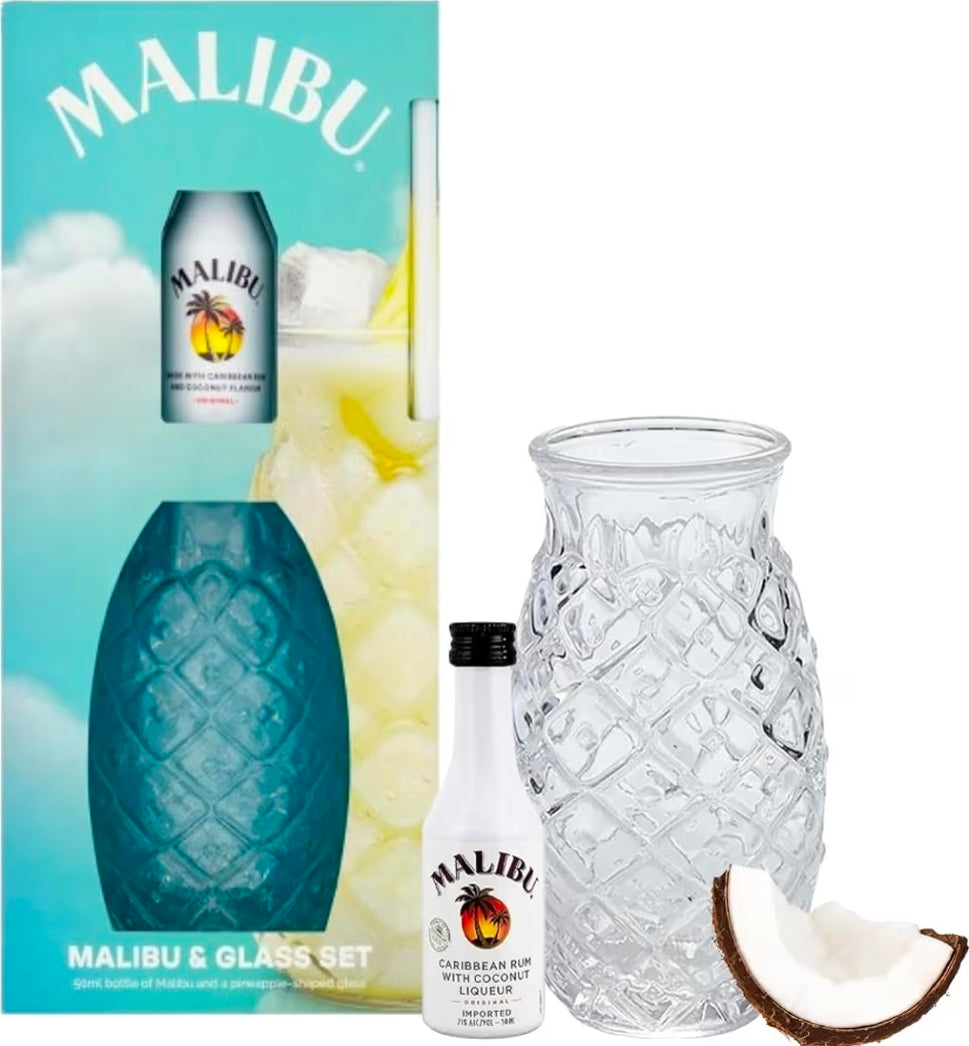 Malibu 5cl Miniature With Pineapple Shaped Glass