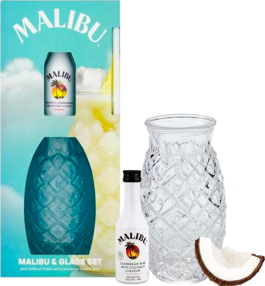 Malibu 5cl Miniature With Pineapple Shaped Glass