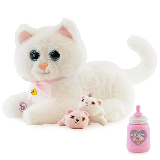 Interactive Plush Cat with 2 Kittens and Sounds