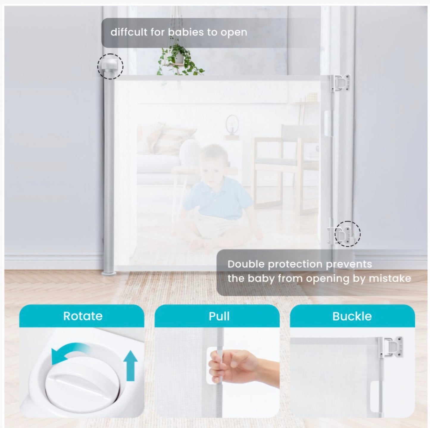 Retractable baby Safety Gate (white 180cm)