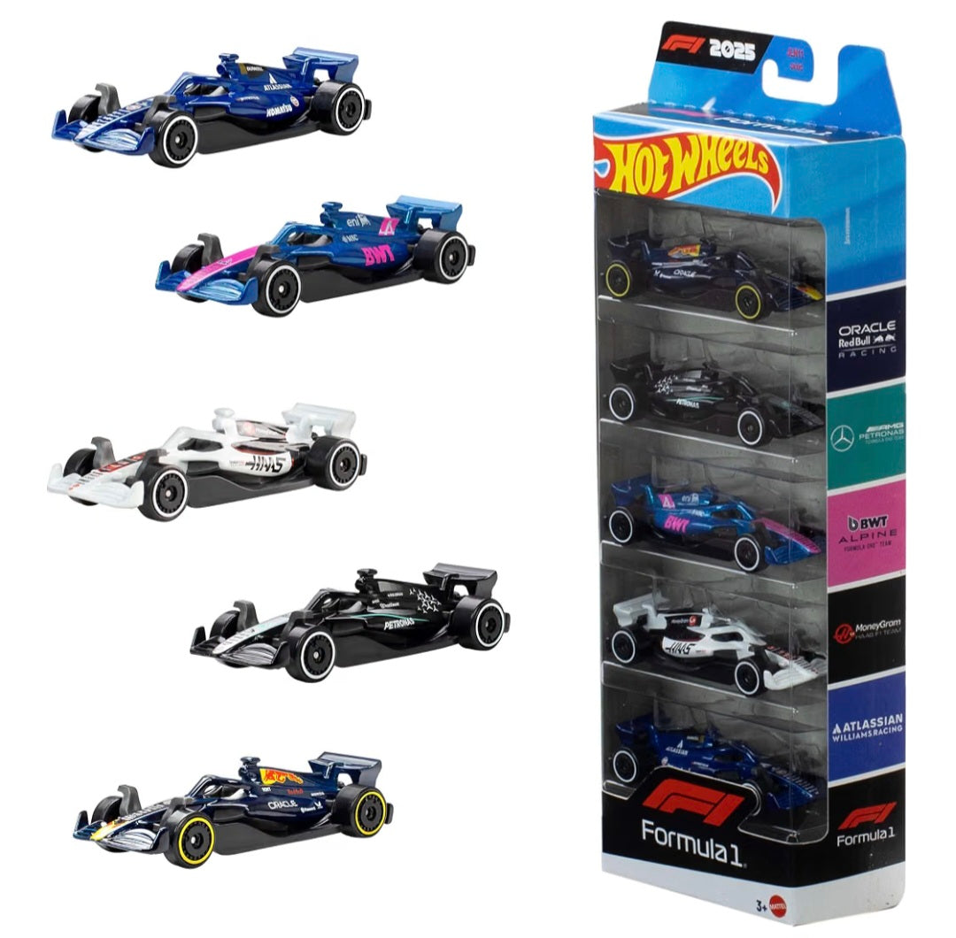 Hot Wheels 1:64 Scale 5-Pack Formula 1 Die-Cast Toy Cars