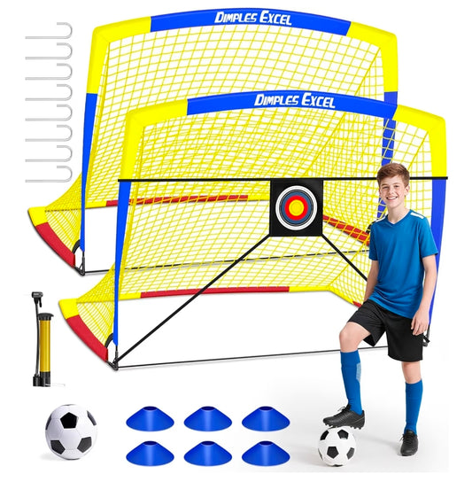 Pop-Up 5x3.5Ft Football Goals with Accessories