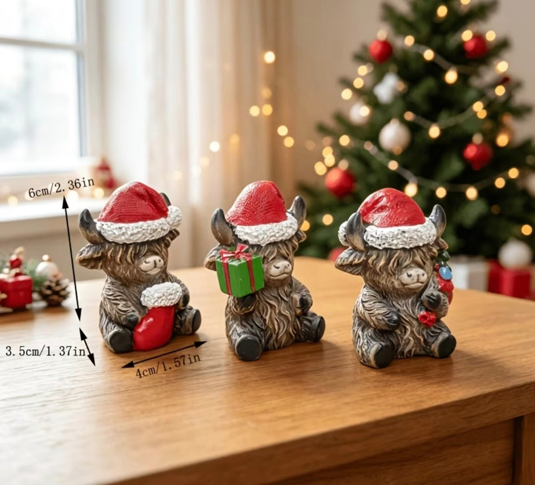 3pcs Christmas Highland Cow Ornaments