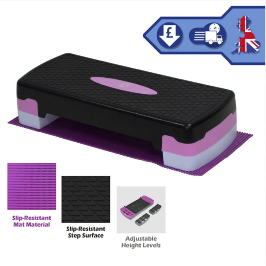 2 Level Adjustable Aerobic Fitness Yoga Step With Mat & Height Adjustment Blocks