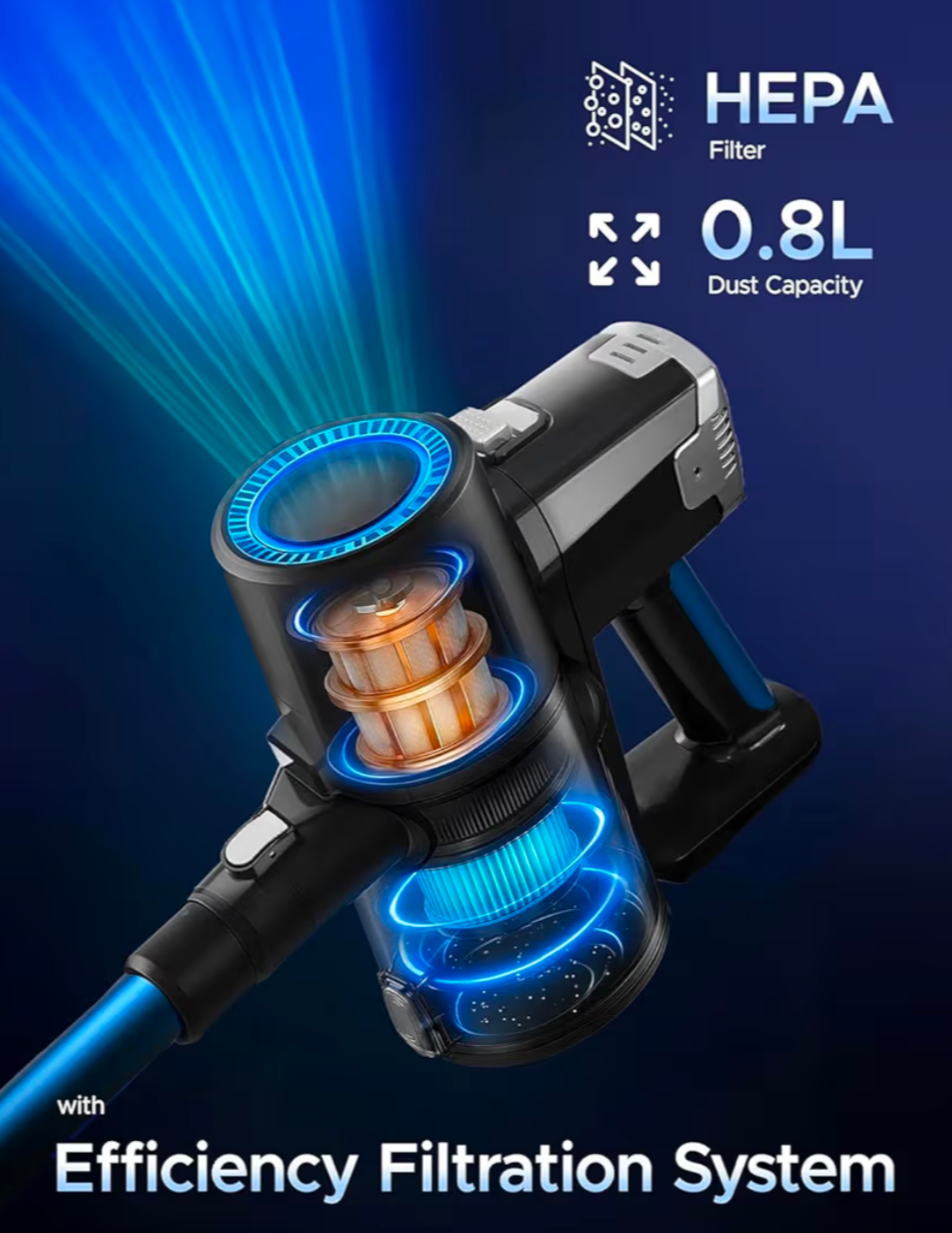 Cordless Vacuum Cleaner – Speed Suction with Easy Reach Bendable Wand – LED Display – Stick Hoover – Pet Hair – Carpet & Hard Floor Clean (150W)