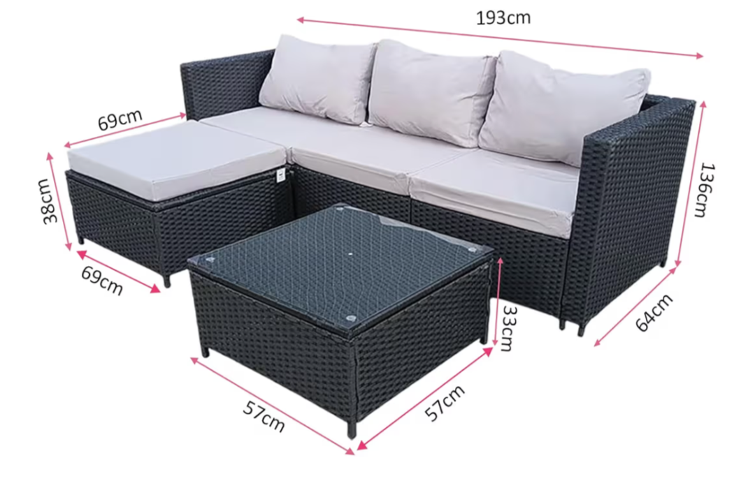 Garden Corner Sofa 4-Seater All-Weather Rattan Corner Sofa with Tempered Glass Coffee Table