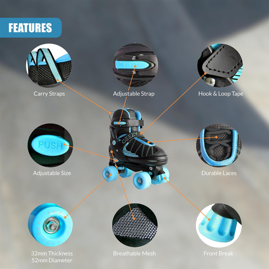 Blue & Black Adjustable Roller Skates